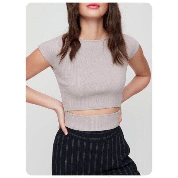 WILFRED Aritzia Yacine Cut-Out Knit Top Sz XS Peach Coral - Picture 3 of 8